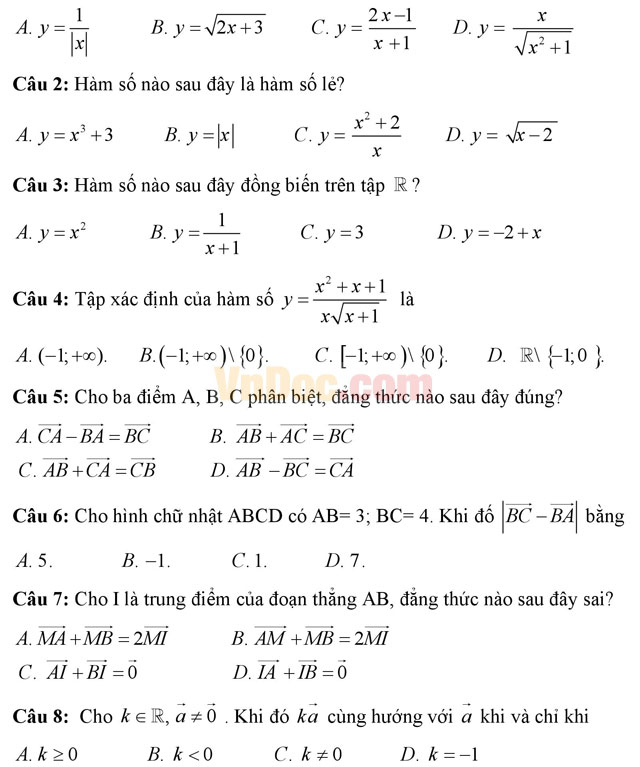 Đề thi giữa học kì 1 môn Toán lớp 10 trường THPT Giao Thủy C, Nam Định năm học 2016 - 2017 Đề thi giữa học kì 1 môn Toán lớp 10 có đáp án