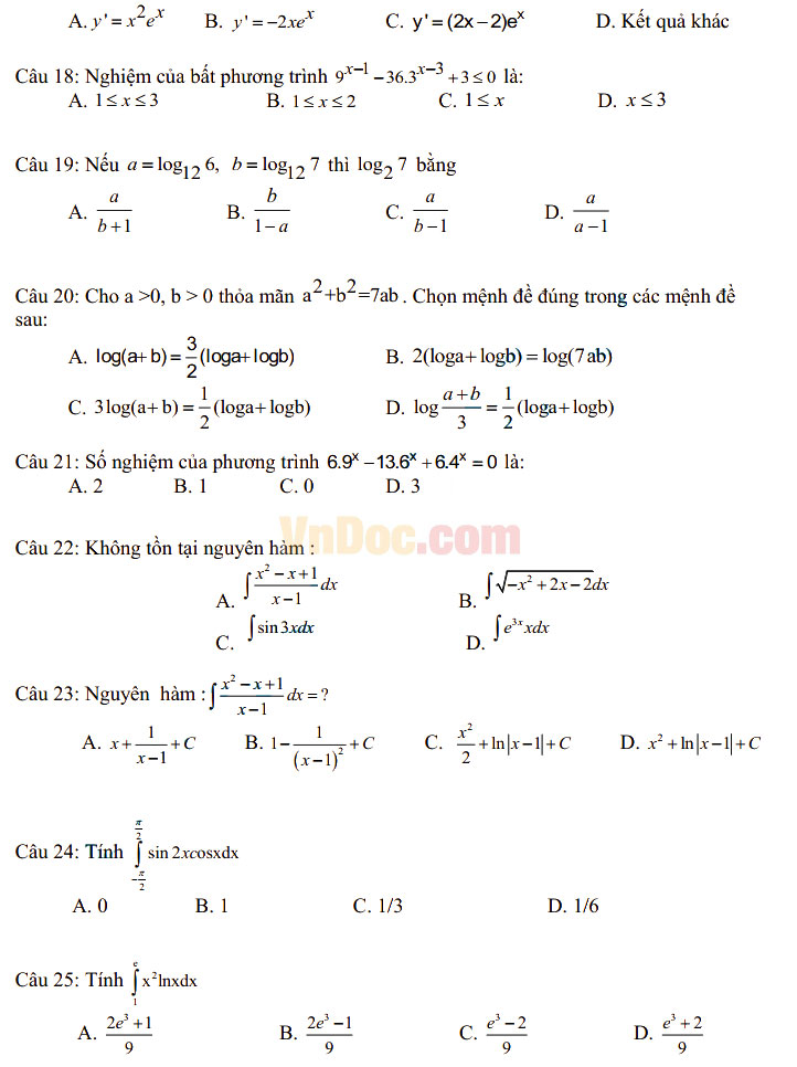 Đề thi thử THPT Quốc gia năm 2017 môn Toán trắc nghiệm có đáp án