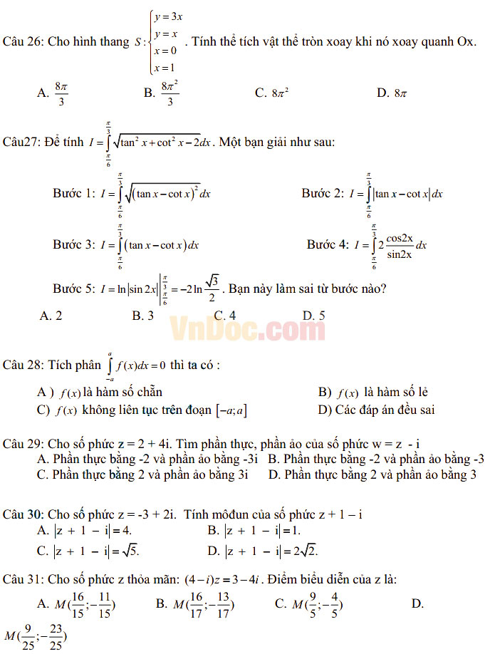 Đề thi thử THPT Quốc gia năm 2017 môn Toán trắc nghiệm có đáp án