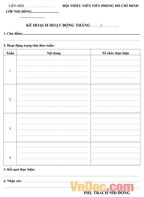 Mẫu sổ sao nhi đồng