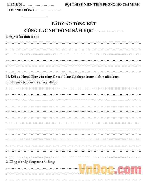 Mẫu sổ sao nhi đồng