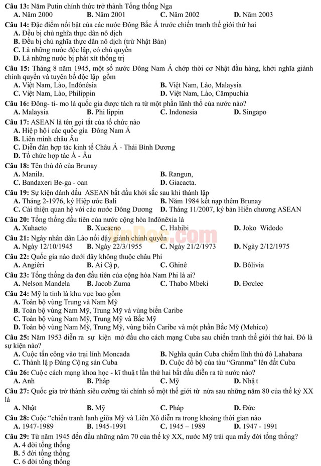 Đề thi thử THPT Quốc gia năm 2017 bài thi Khoa học xã hội - môn Lịch sử trường THPT Hàn Thuyên, Bắc Ninh (Lần 1) Đề thi thử THPT Quốc gia năm 2017 bài thi Khoa học xã hội - môn Lịch sử có đáp án