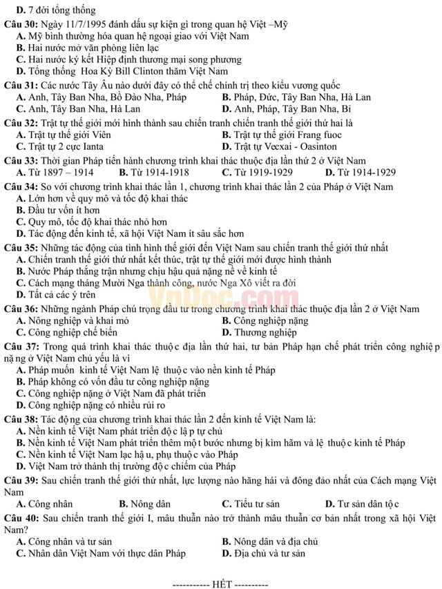 Đề thi thử THPT Quốc gia năm 2017 bài thi Khoa học xã hội - môn Lịch sử trường THPT Hàn Thuyên, Bắc Ninh (Lần 1) Đề thi thử THPT Quốc gia năm 2017 bài thi Khoa học xã hội - môn Lịch sử có đáp án