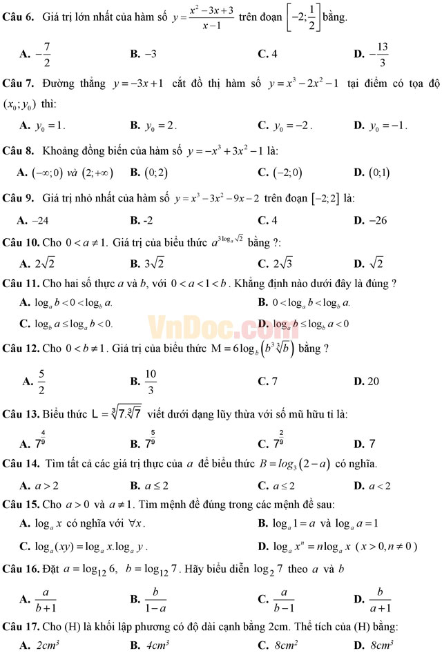 Đề thi thử THPT Quốc gia năm 2017 môn Toán trắc nghiệm có đáp án