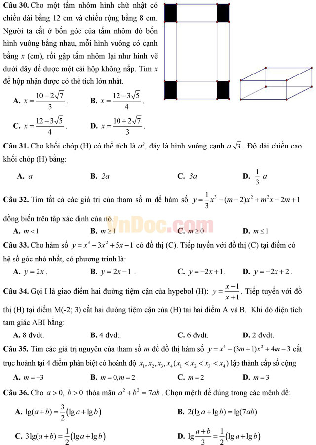 Đề thi thử THPT Quốc gia năm 2017 môn Toán trắc nghiệm có đáp án