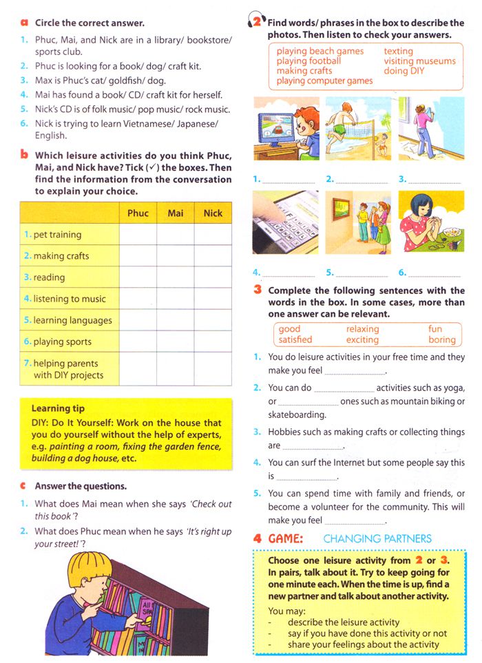 Bài tập môn Tiếng Anh lớp 8 thí điểm Unit 1: Leisure activities