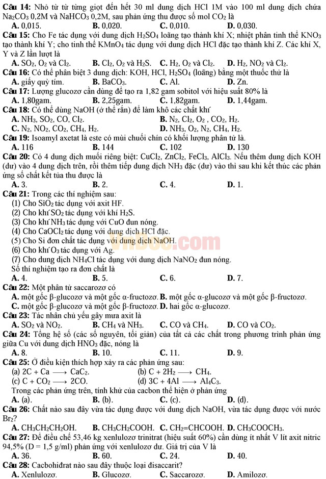 Đề thi thử THPT Quốc gia năm 2017 bài thi Khoa học tự nhiên - môn Hóa học trường THPT Hàn Thuyên, Bắc Ninh (Lần 1) Đề thi thử THPT Quốc gia năm 2017 bài thi Khoa học tự nhiên - môn Hóa học có đáp án