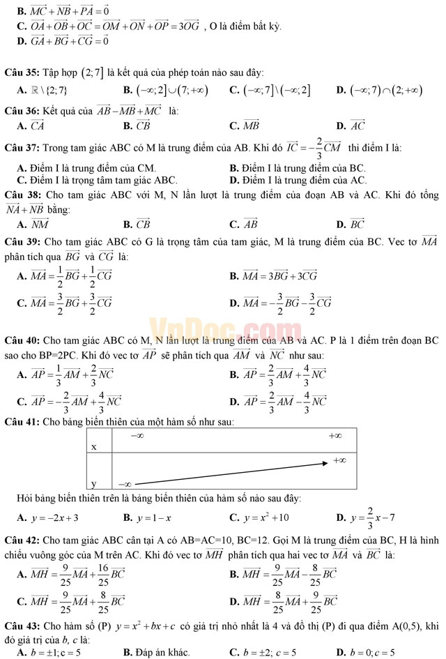 Đề thi giữa học kì 1 môn Toán lớp 10 có đáp án