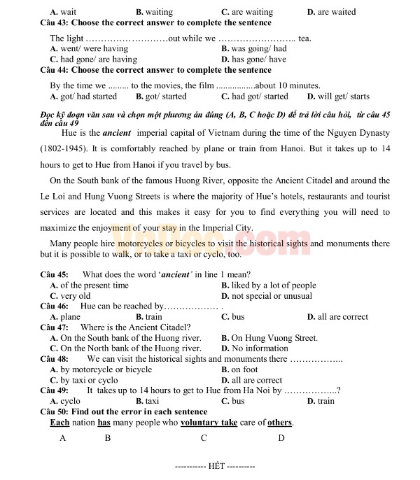 Đề thi giữa học kì 1 môn Tiếng Anh lớp 11 trường THPT Thuận Thành 3