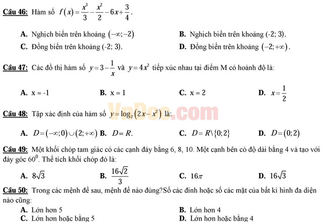 10 đề ôn thi học kì 1 môn Toán lớp 12 năm học 2016 - 2017 có đáp án