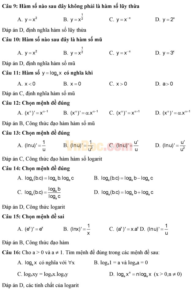101 câu hỏi trắc nghiệm giải tích lớp 12 chương 2 101 câu hỏi trắc nghiệm giải tích lớp 12 chương 2 có đáp án