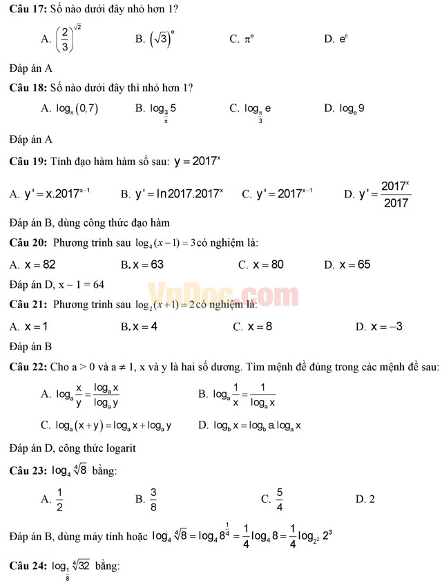 101 câu hỏi trắc nghiệm giải tích lớp 12 chương 2 101 câu hỏi trắc nghiệm giải tích lớp 12 chương 2 có đáp án