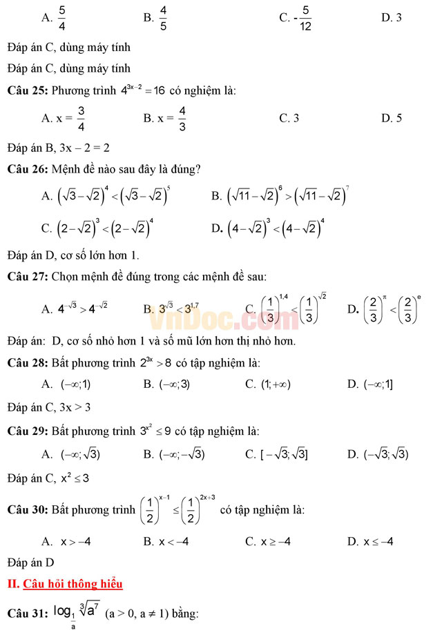 101 câu hỏi trắc nghiệm giải tích lớp 12 chương 2 101 câu hỏi trắc nghiệm giải tích lớp 12 chương 2 có đáp án