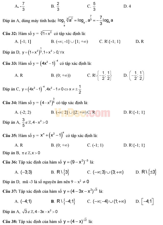 101 câu hỏi trắc nghiệm giải tích lớp 12 chương 2 101 câu hỏi trắc nghiệm giải tích lớp 12 chương 2 có đáp án