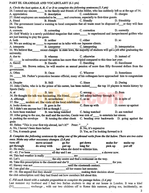 50 đề thi học sinh giỏi Tiếng Anh lớp 9 