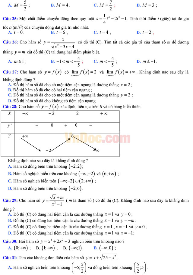Đề kiểm tra giải tích và hình học chương 1 môn Toán lớp 12 có đáp án