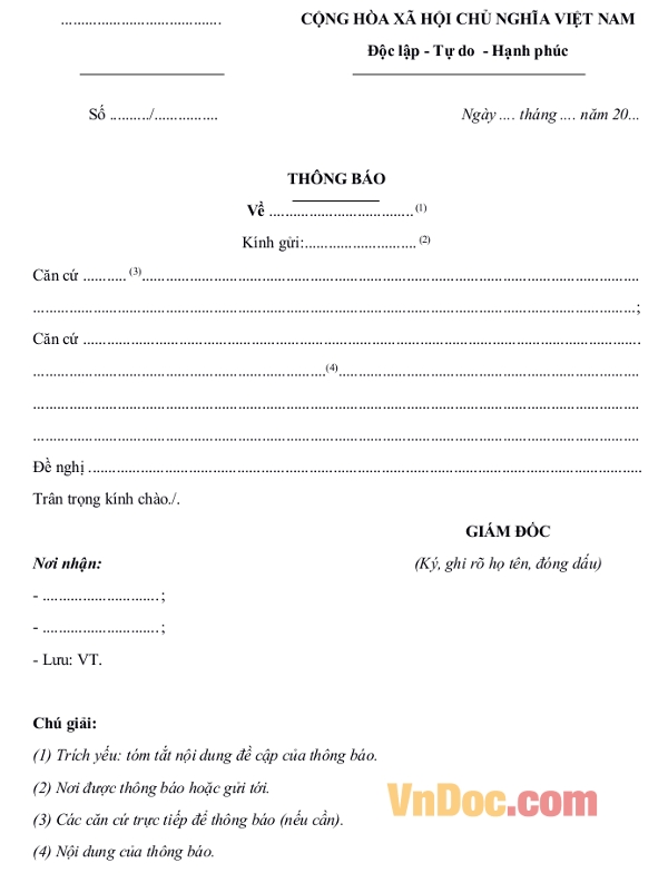 Mẫu thông báo nghỉ lễ, tết