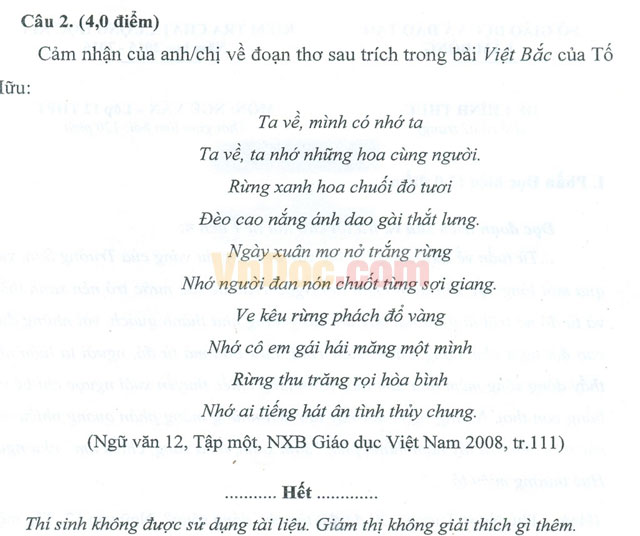 Đề thi học kì 1 môn Ngữ văn lớp 12 trường THPT Lộc Phát, Lâm Đồng năm học 2015 - 2016 Đề thi học kì 1 môn Ngữ văn lớp 12 có đáp án