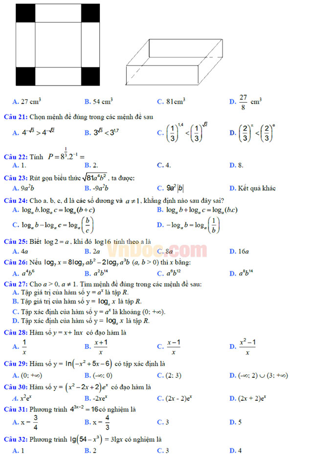 Đề thi học kì 1 môn Toán lớp 12 trường THPT Nguyễn Văn Linh, Ninh Thuận năm học 2016 - 2017 Đề thi học kì 1 môn Toán lớp 12 có đáp án