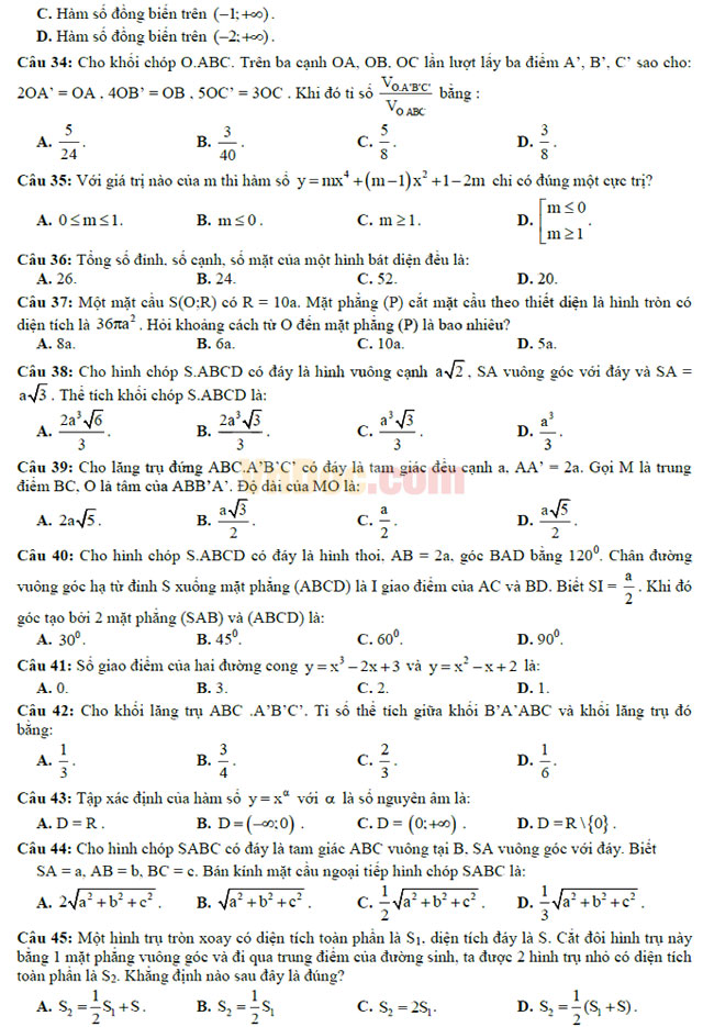 Đề thi thử THPT Quốc gia năm 2017 môn Toán trắc nghiệm trường THPT Trần Hưng Đạo, TP. Hồ Chí Minh (Lần 2) Đề thi thử THPT Quốc gia năm 2017 môn Toán trắc nghiệm có đáp án