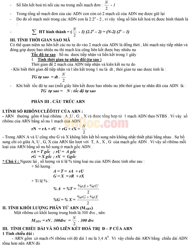 Tổng hợp công thức Sinh học 12
