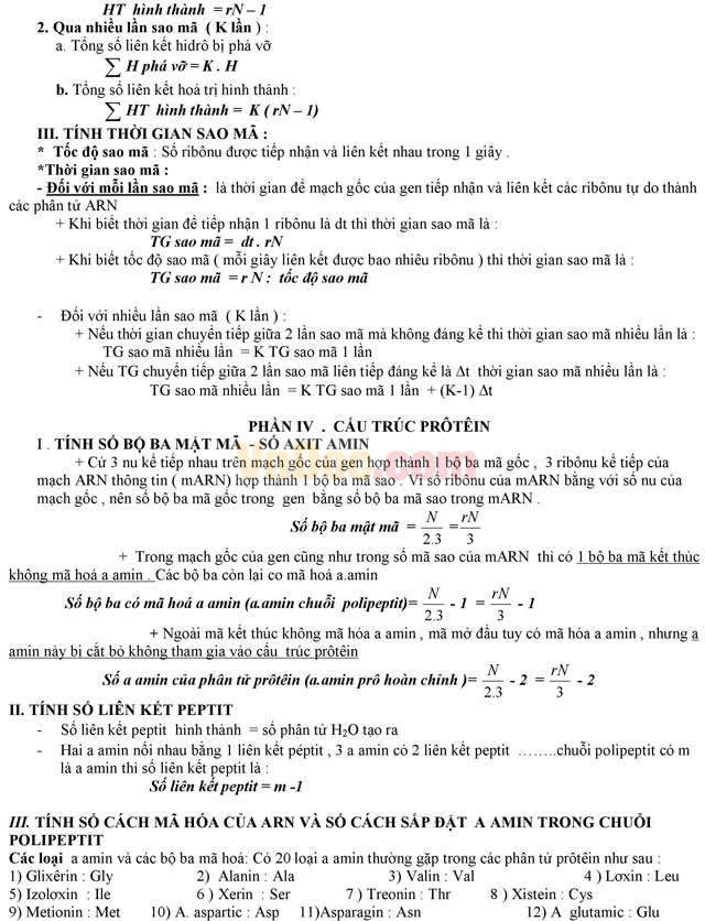 Tổng hợp công thức Sinh học 12