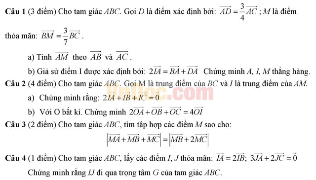 Đề kiểm tra 45 phút môn Toán (Hình học) lớp 10 trường THPT Đoàn Thượng, Hải Dương năm học 2016 - 2017 (Lần 1) Đề kiểm tra 45 phút môn Toán (Hình học) lớp 10 có đáp án