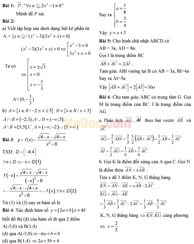 Đề thi giữa học kì 1 môn Toán lớp 10 có đáp án
