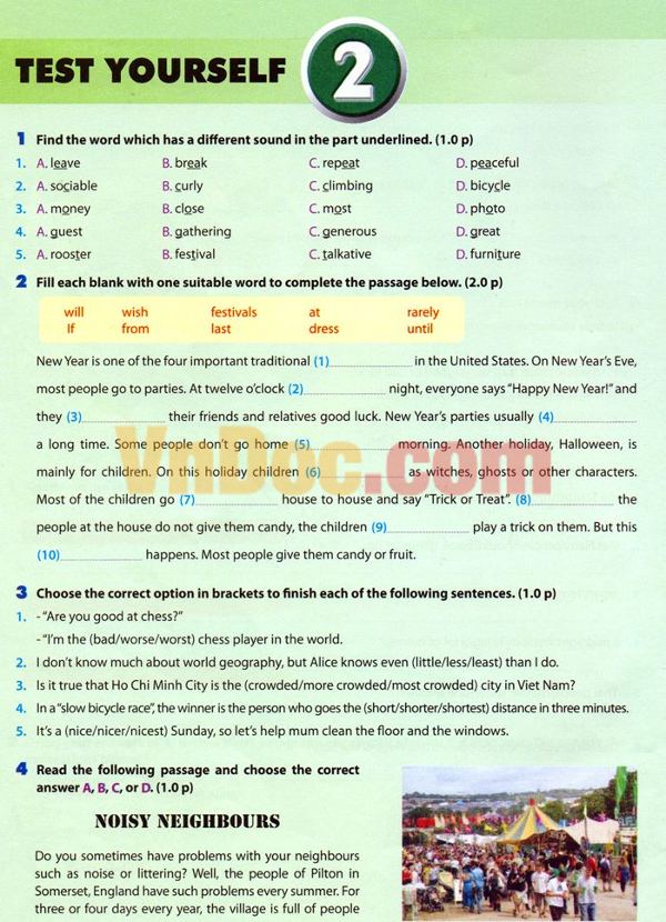 Đề kiểm tra 1 tiết Tiếng Anh lớp 6 Chương trình mới 