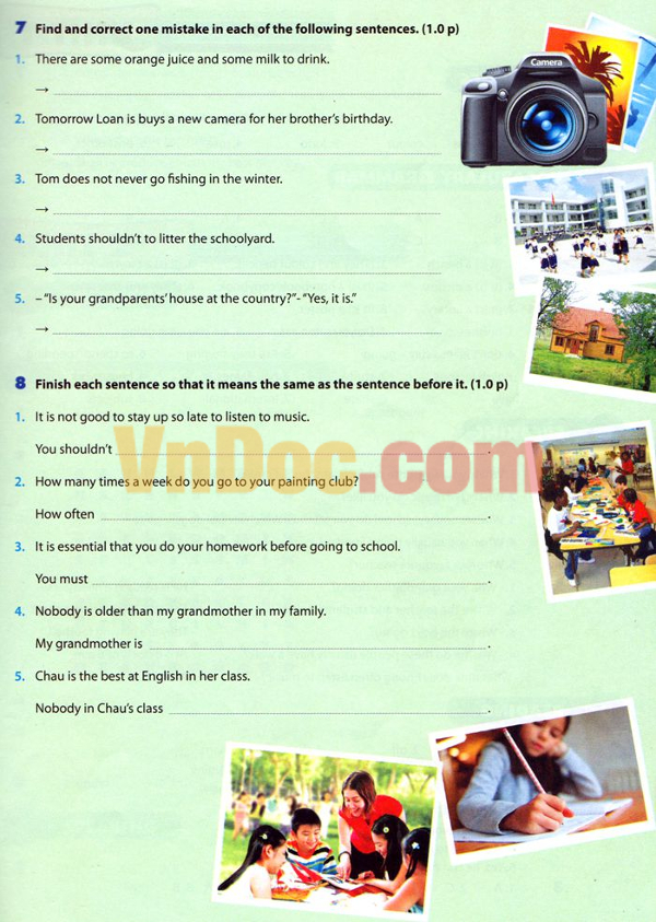 Đề kiểm tra Tiếng Anh lớp 6 thí điểm