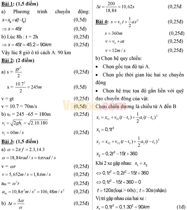 Đề thi giữa học kì 1 môn Vật lý lớp 10 trường THPT Trần Hưng Đạo, TP. Hồ Chí Minh năm học 2016 - 2017 Đề thi giữa học kì 1 môn Vật lý lớp 10 có đáp án