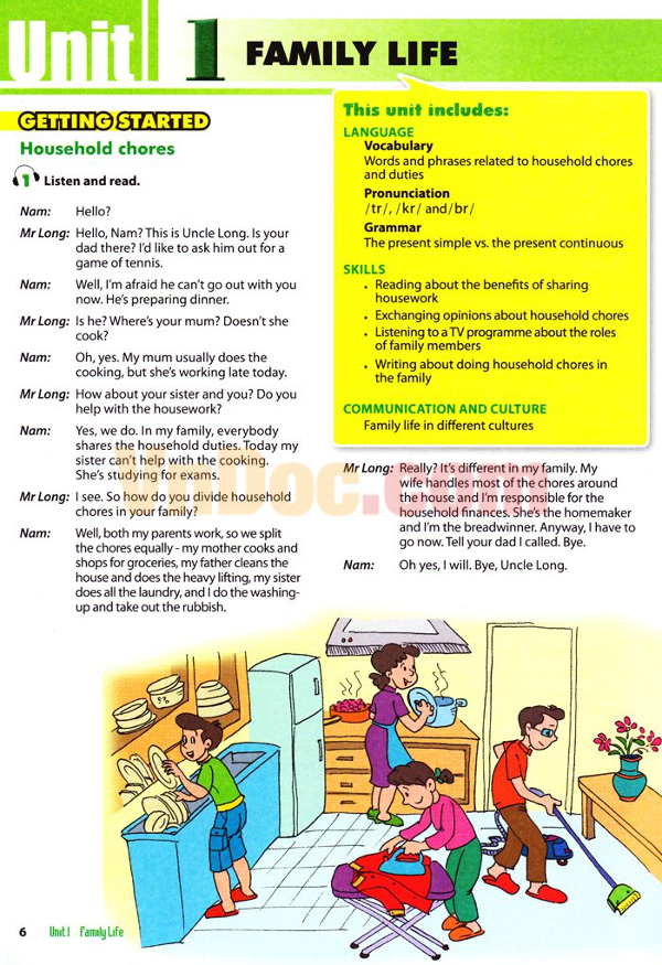 Tiếng Anh lớp 10 Chương trình mới Unit 1: FAMILY LIFE