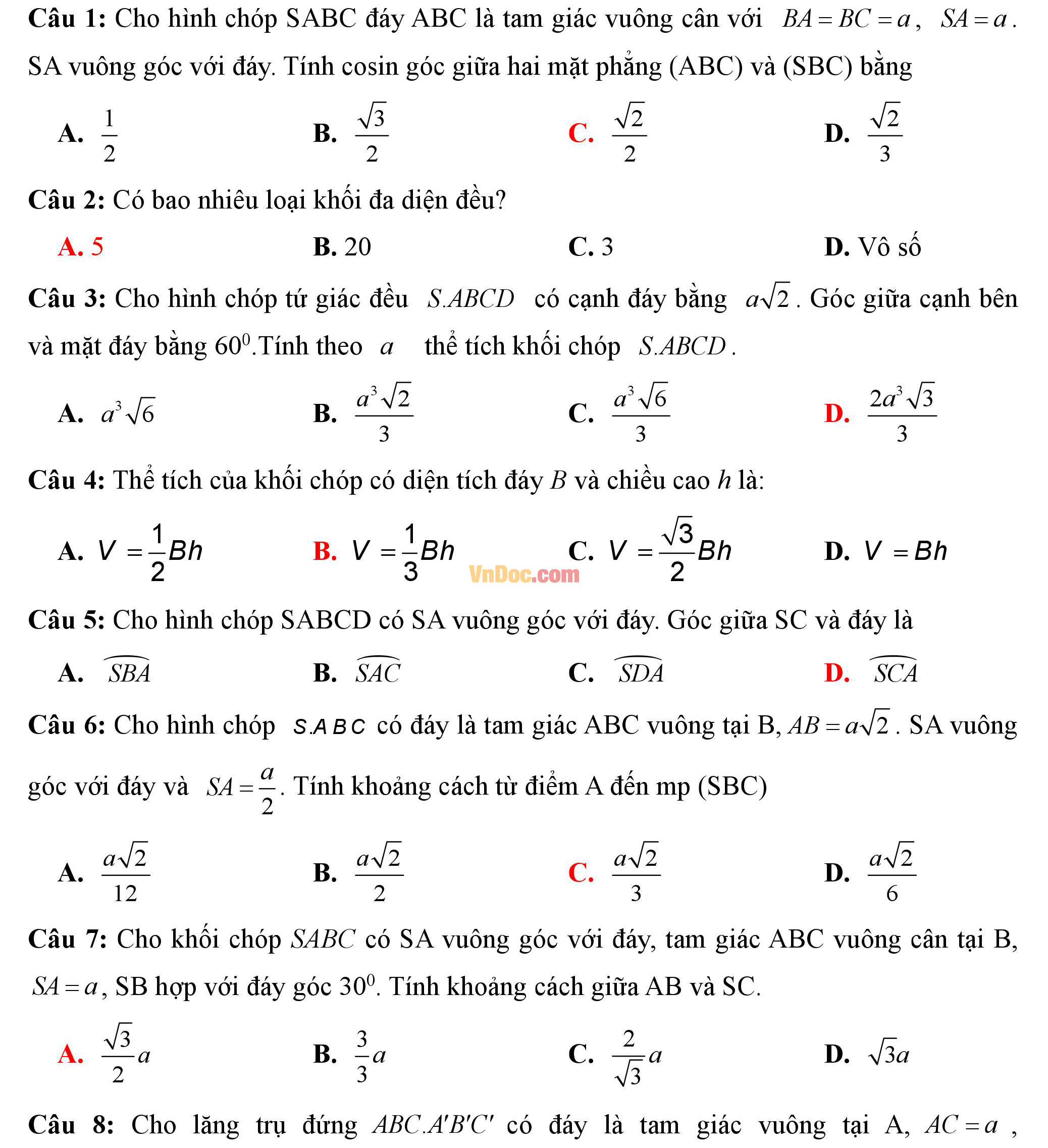 Đề kiểm tra 1 tiết hk1 môn toán lớp 12