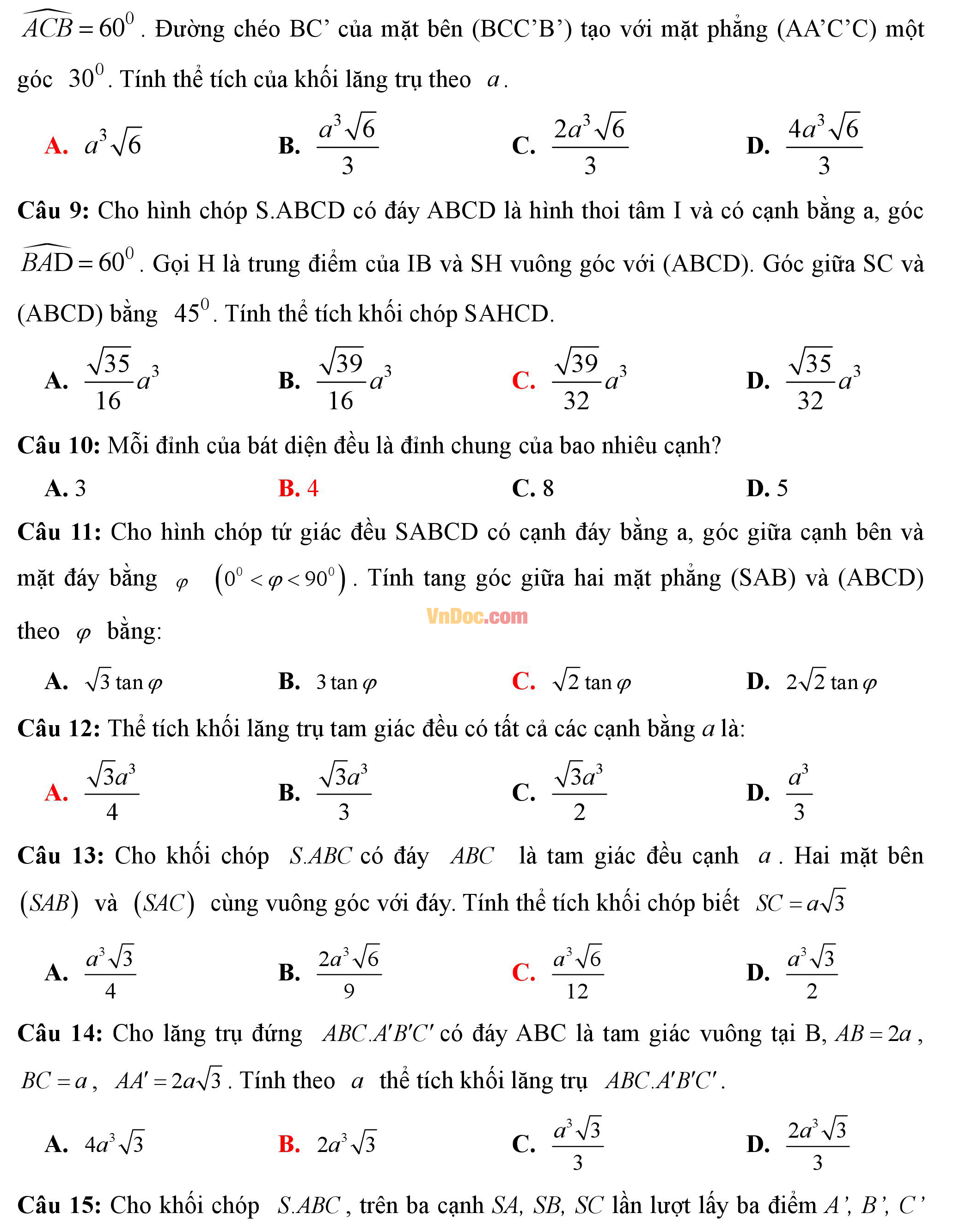 Đề kiểm tra 1 tiết hk1 môn toán lớp 12