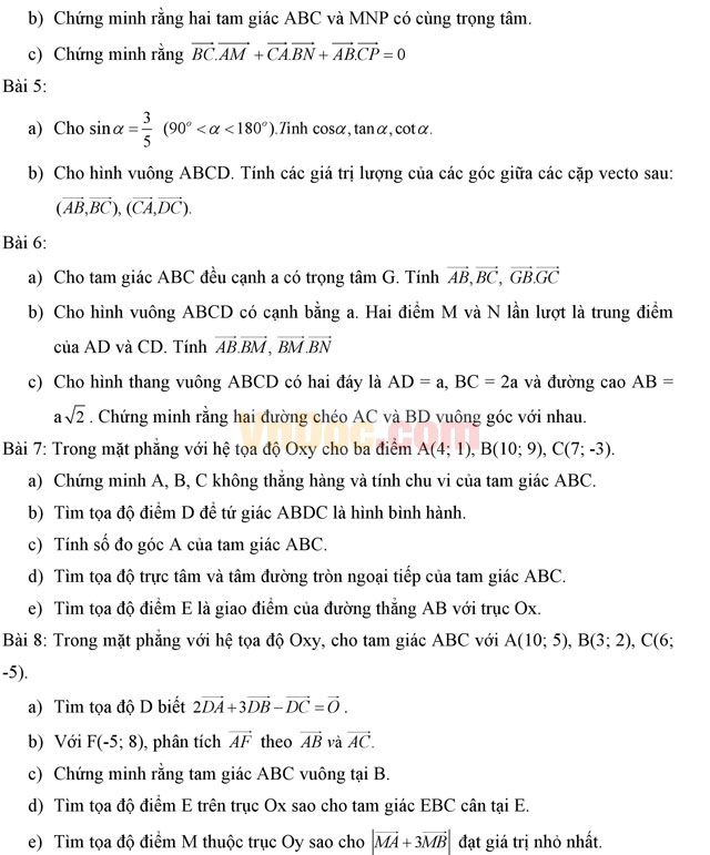 Đề cương ôn tập học kì 1 môn Toán lớp 10