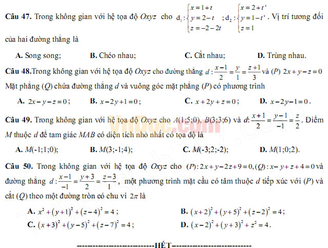 Đề thi thử THPT Quốc gia năm 2017 môn Toán trắc nghiệm có đáp án