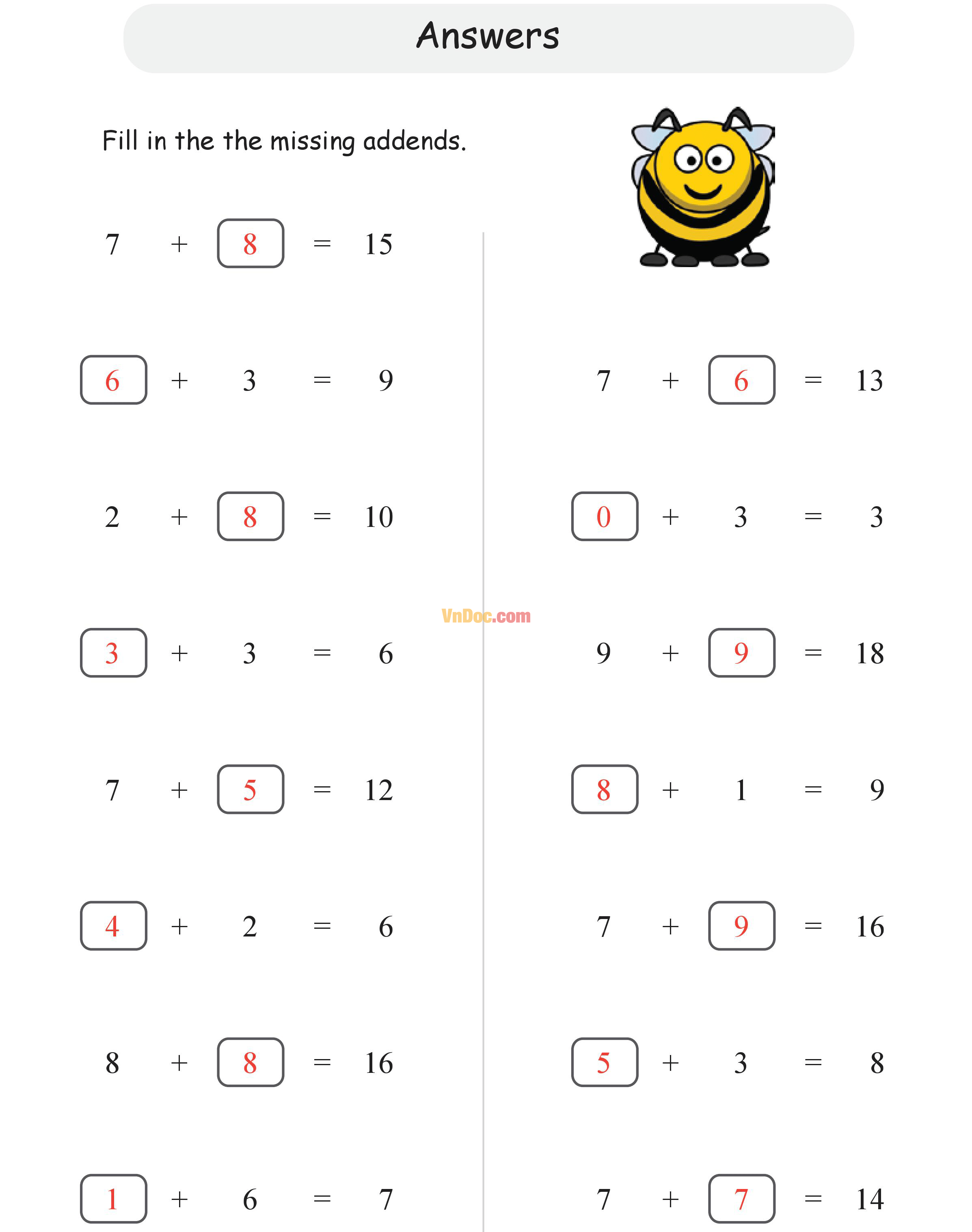 Missing Addends Học Toán Tiếng Anh lớp 1 bài 7