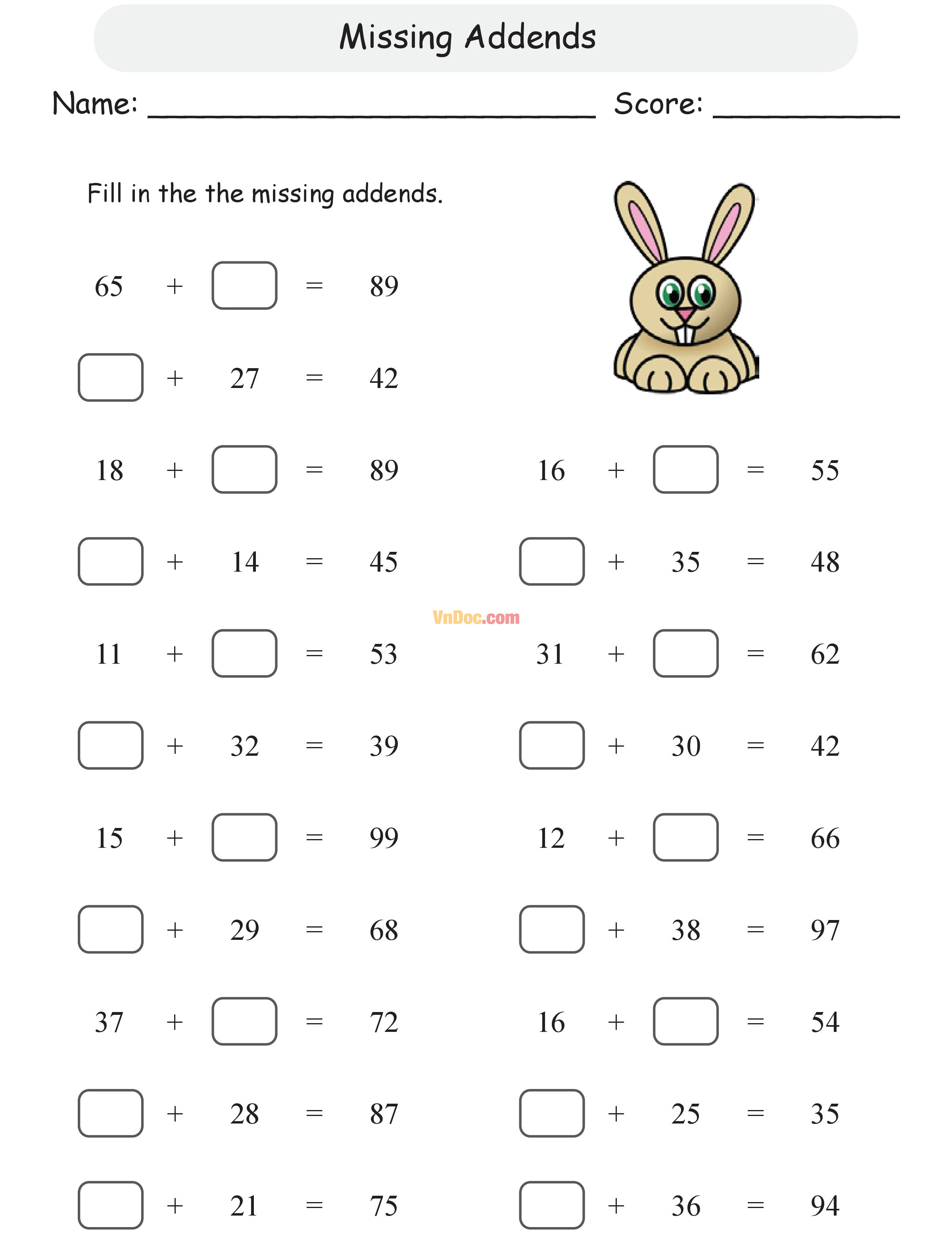 Missing Addends Học Toán Tiếng Anh lớp 1 bài 7