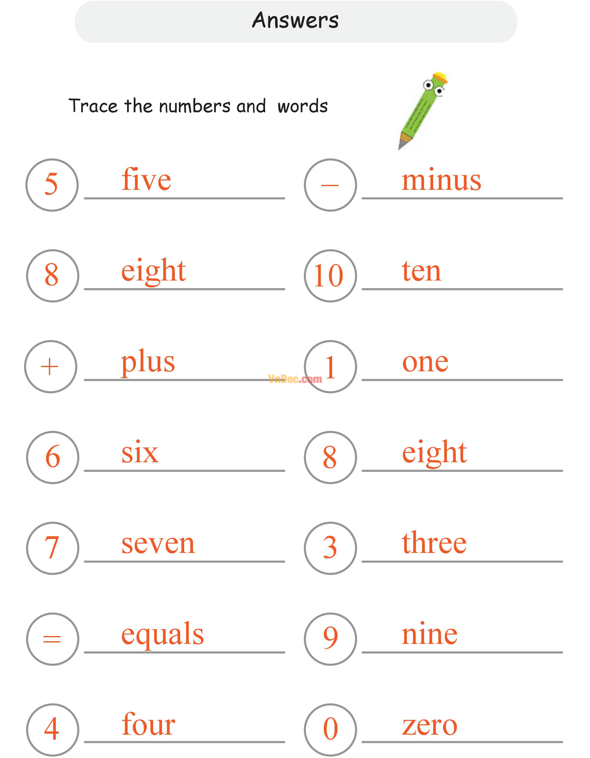 Học Toán Tiếng Anh lớp 1 bài 10