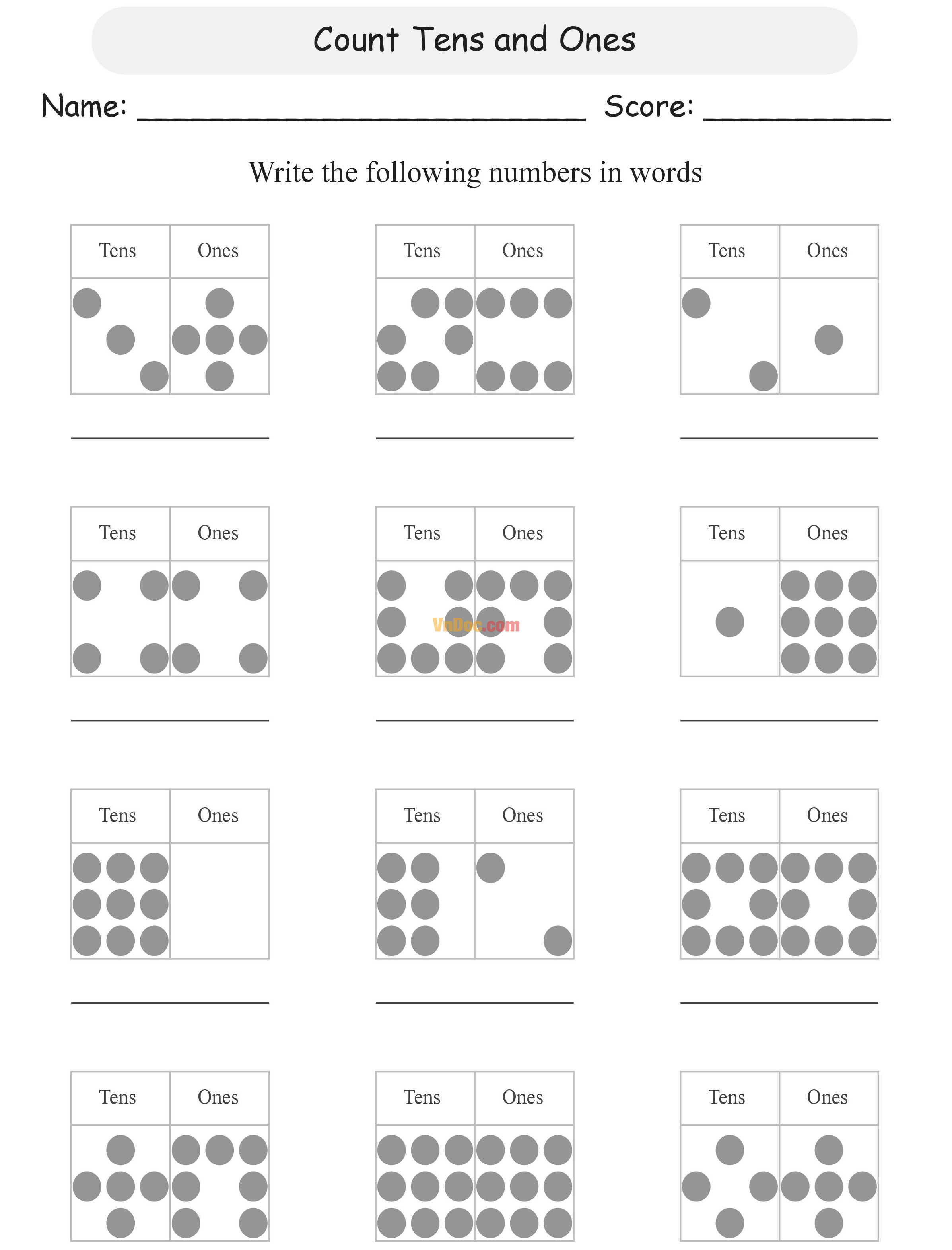 2 Digit Place Value Học Toán Tiếng Anh lớp 1 bài 15