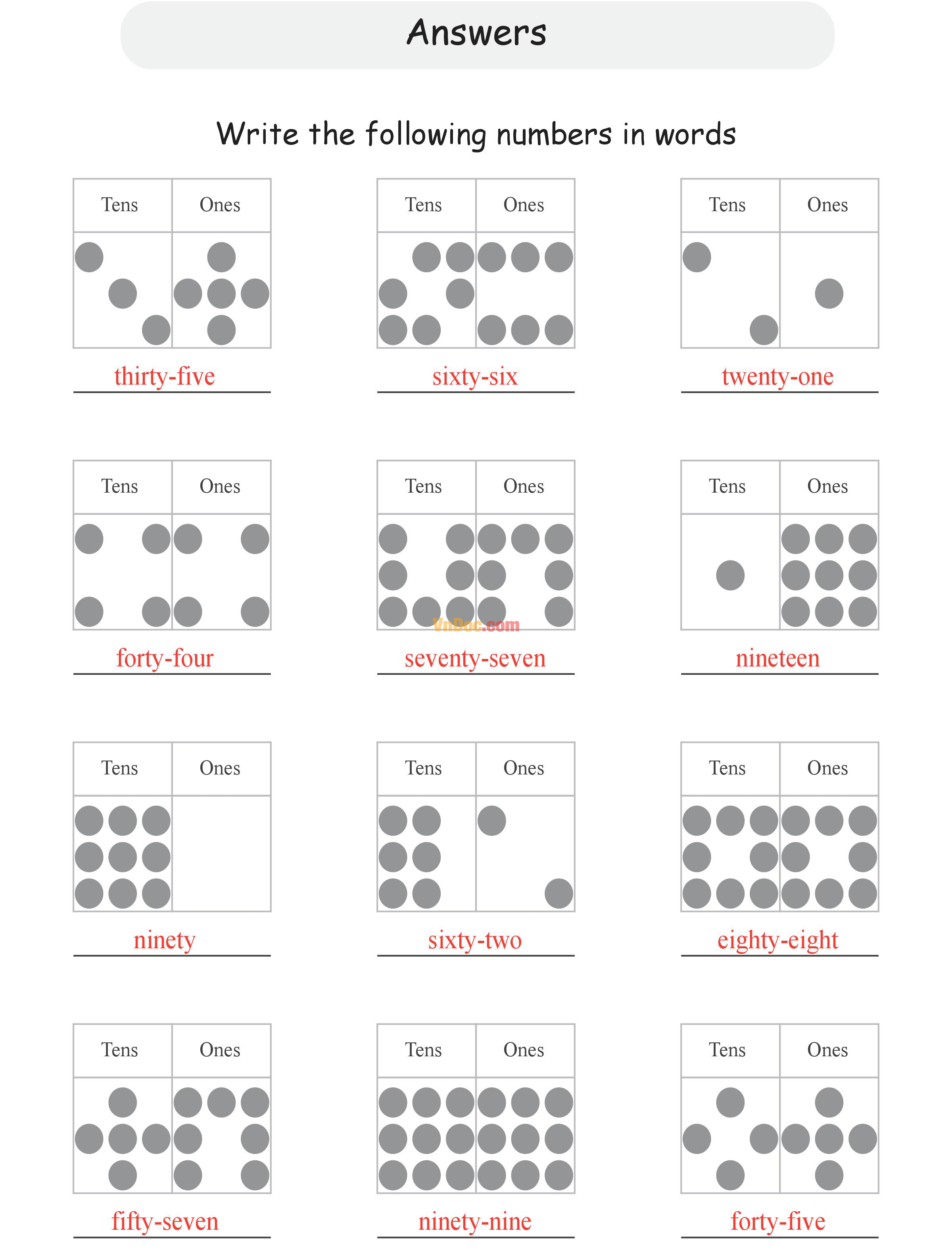 2 Digit Place Value Học Toán Tiếng Anh lớp 1 bài 15