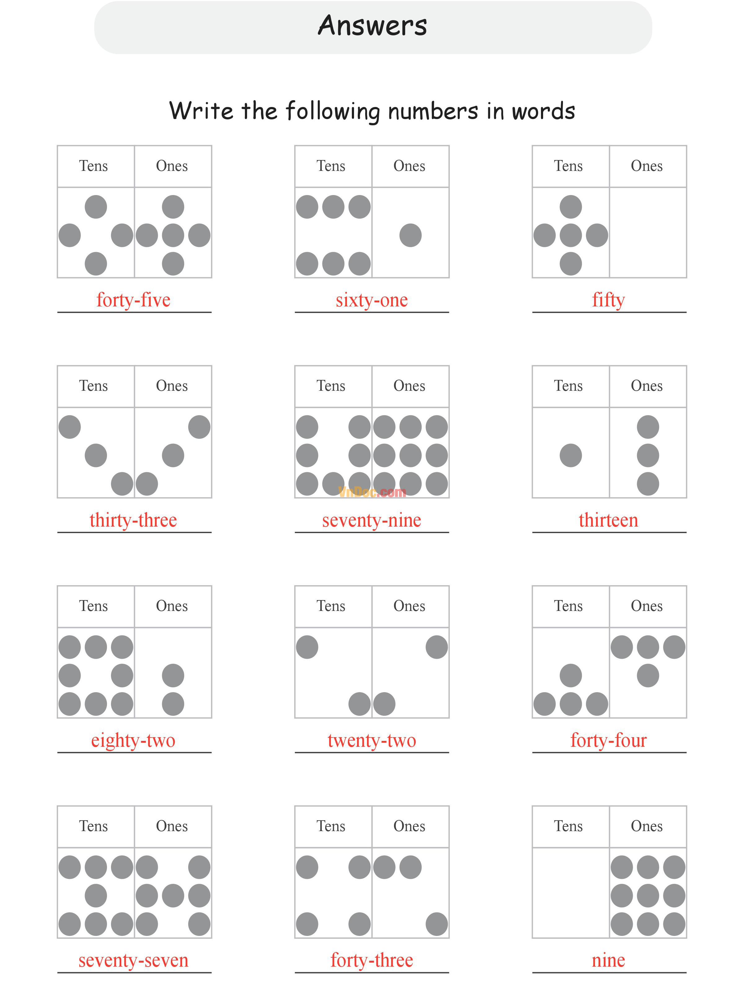 2 Digit Place Value Học Toán Tiếng Anh lớp 1 bài 15