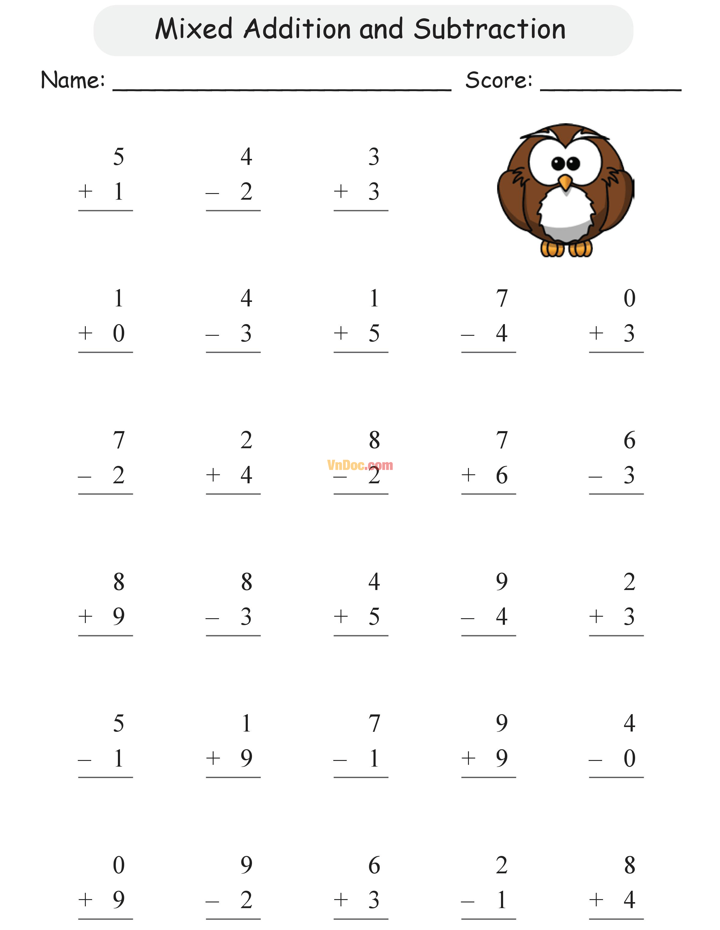 Mixed Addition and Subtraction Học Toán Tiếng Anh lớp 1 bài 8