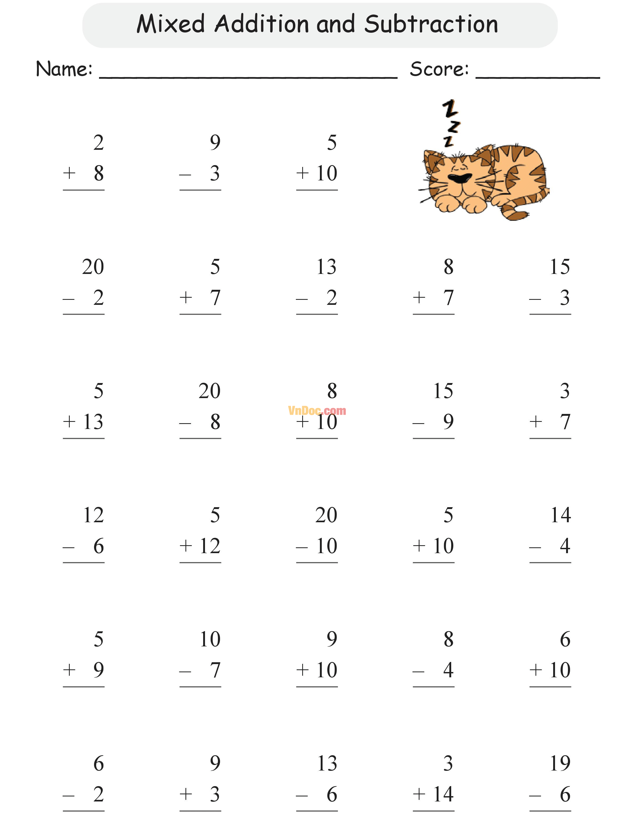 Mixed Addition and Subtraction Học Toán Tiếng Anh lớp 1 bài 8