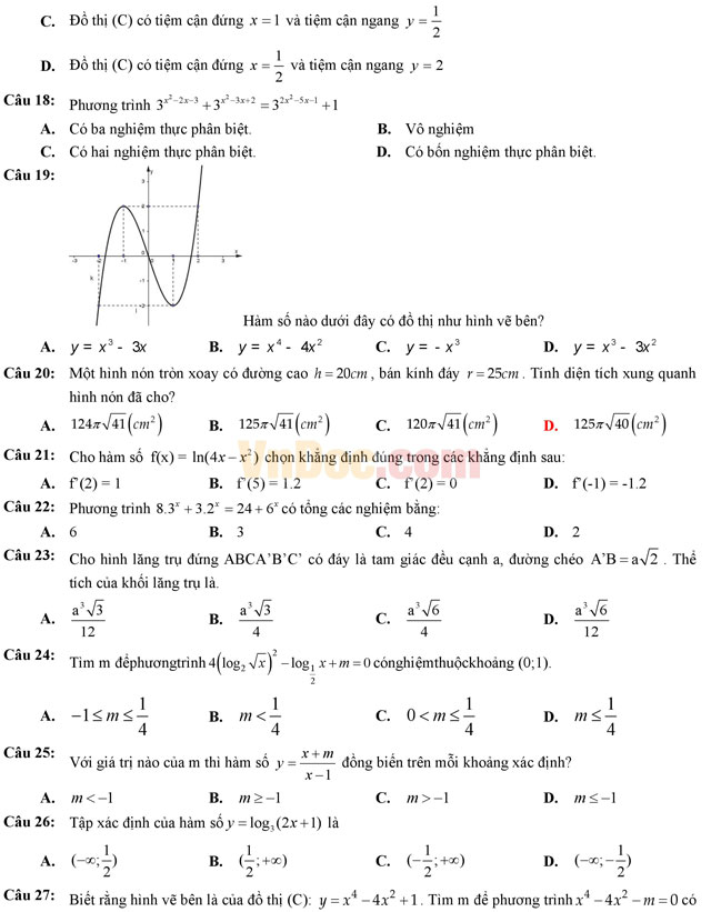 Đề thi thử THPT Quốc gia năm 2017 môn Toán trắc nghiệm trường THPT Lục Ngạn số 3, Bắc Giang (Lần 1) Đề thi thử THPT Quốc gia năm 2017 môn Toán trắc nghiệm