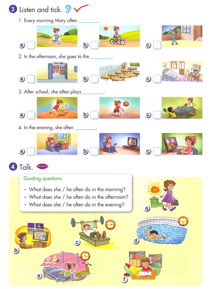 Bài tập Tiếng Anh lớp 5 Chương trình mới Unit 4: Mai's Day