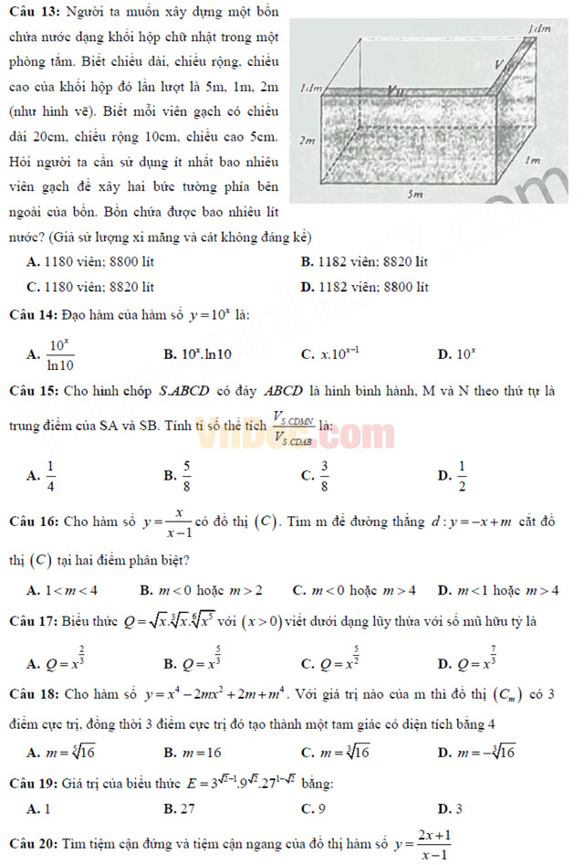 Đề thi thử THPT Quốc gia năm 2017 môn Toán trắc nghiệm - Sở GD&ĐT Hưng Yên (Lần 1) Đề thi thử THPT Quốc gia năm 2017 môn Toán trắc nghiệm