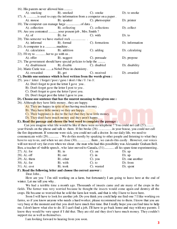Đề cương ôn tập học kì 1 môn Tiếng anh lớp 10
