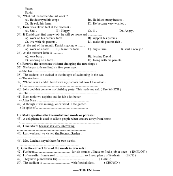 Đề thi học kỳ 1 môn Tiếng Anh lớp 10 