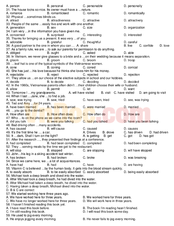 Đề thi giữa học kì 1 lớp 12 môn Tiếng Anh